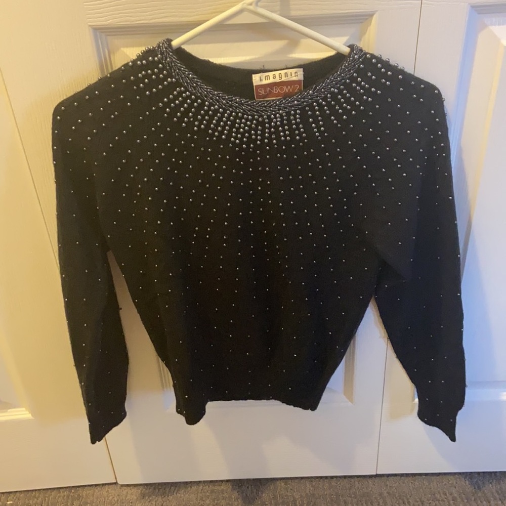 I. Magnin Sunbow Women’s Black and Silver Long-Sleeve Blouse M